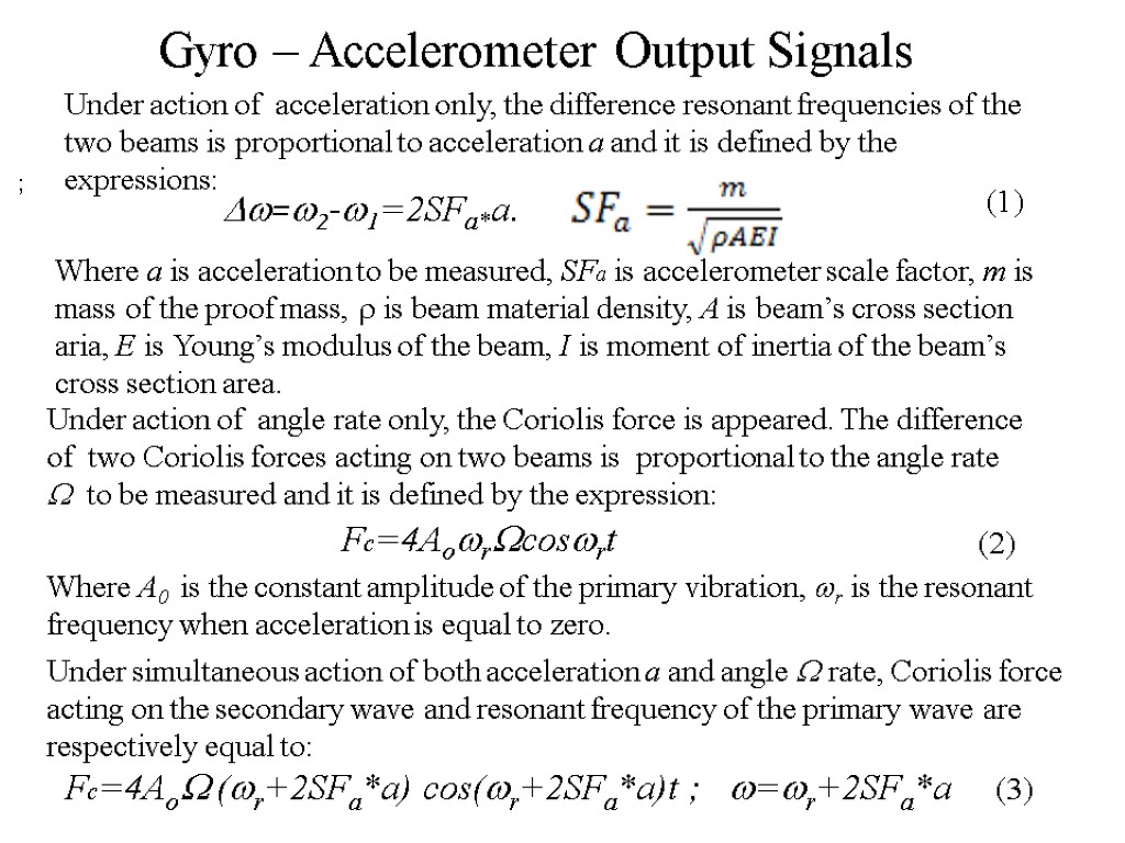 Gyro – Accelerometer Output Signals Under simultaneous action of both acceleration a and angle